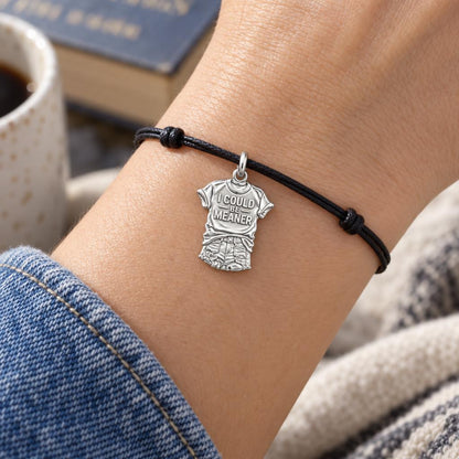 I Could Be Meaner Charm Bracelet – Personalized Bestie Gift – worn on the wrist on a black cord bracelet