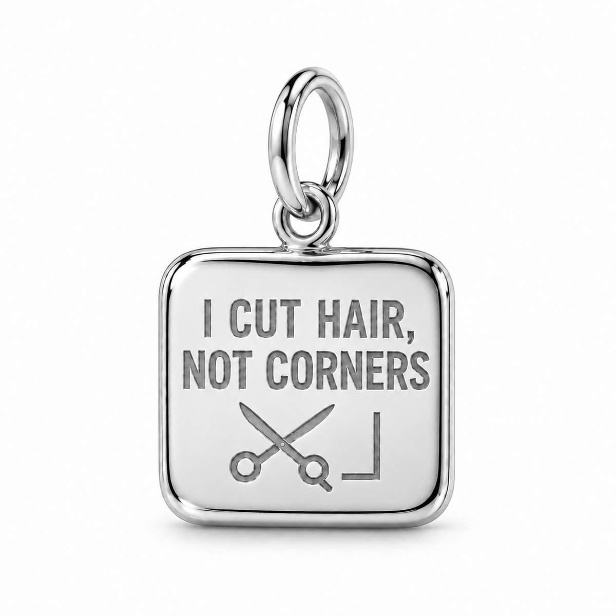 I Cut Hair, Not Corners Dangle Charm | Silver | sha256:d564fbd543d870c835e7a3ba7d0892bbec56e6aa9506a676a94acf35e9483296