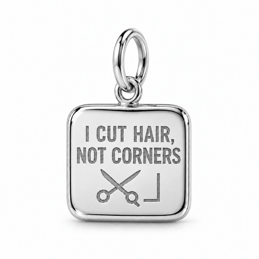 I Cut Hair, Not Corners Dangle Charm | Silver | sha256:d564fbd543d870c835e7a3ba7d0892bbec56e6aa9506a676a94acf35e9483296