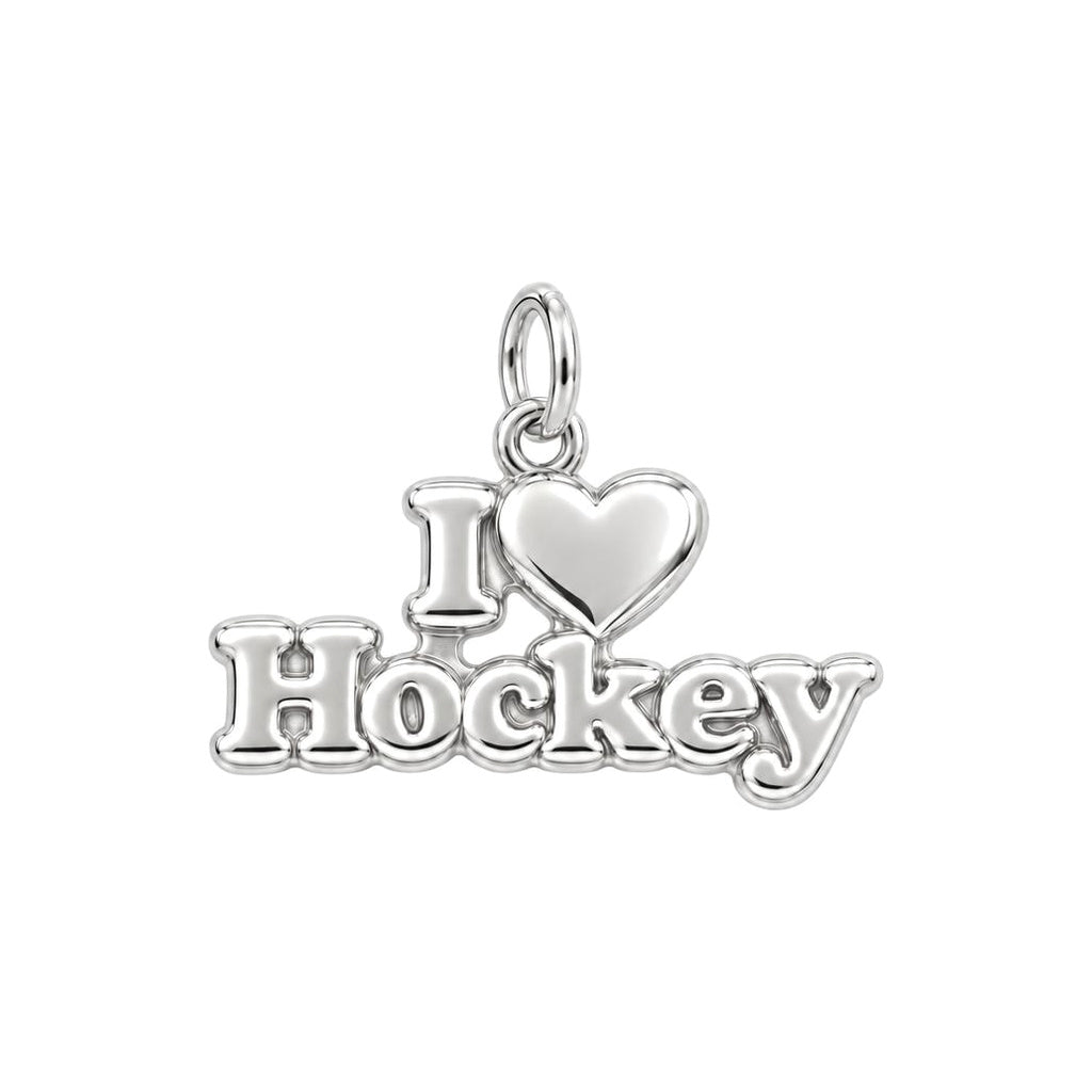 I Heart Hockey Charm Bracelet – Personalized Athlete Gift – silver charm, front view