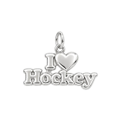 I Heart Hockey Charm Bracelet – Personalized Athlete Gift – silver charm, front view