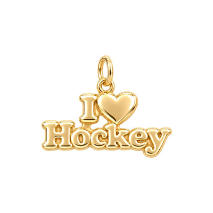 I Heart Hockey Charm Bracelet – Personalized Athlete Gift – 18K gold charm, front view