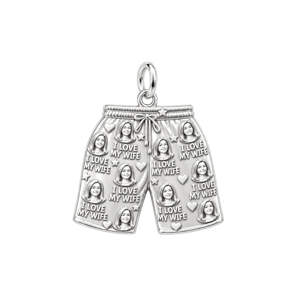 I Love My Wife Charm Bracelet – Personalized Husband Gift – silver plated 2 cm charm, front view