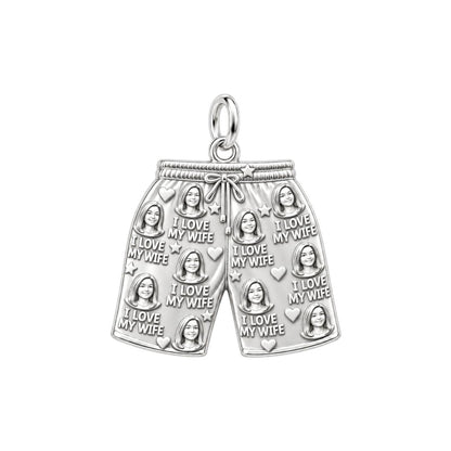 I Love My Wife Charm Bracelet – Personalized Husband Gift – silver plated 2 cm charm, front view