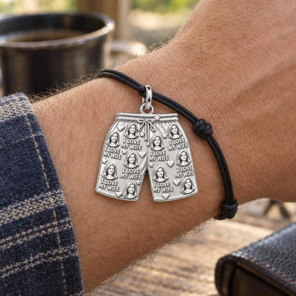 I Love My Wife Charm Bracelet – Personalized Husband Gift – worn on the wrist on a black cord bracelet
