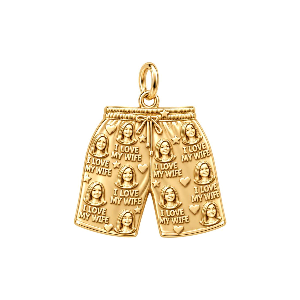 I Love My Wife Charm Bracelet – Personalized Husband Gift – 18K gold plated 2 cm charm, front view