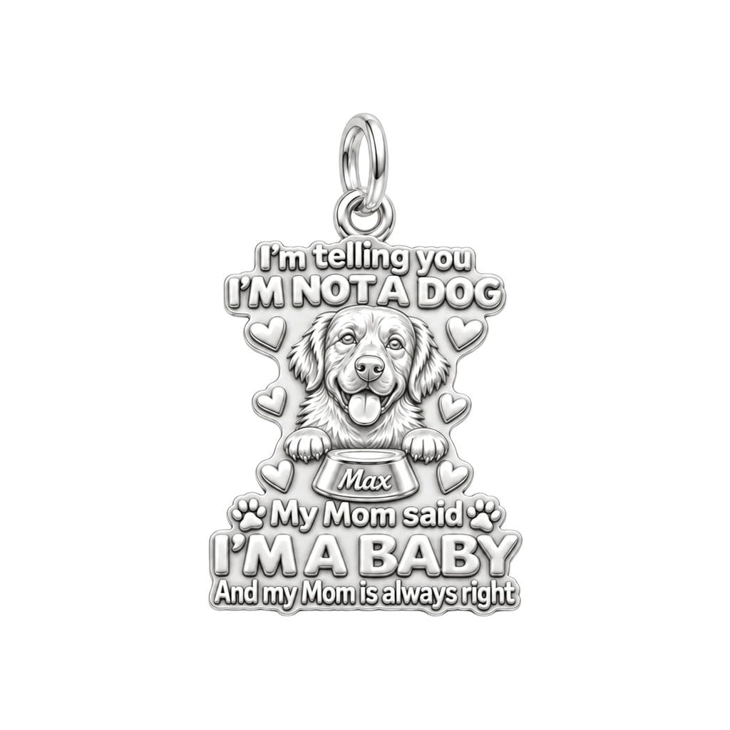 I'm A Baby Pet Charm Bracelet – Personalized Dog Mom Gift – silver plated 3 cm charm, front view