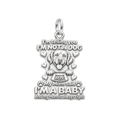 I'm A Baby Pet Charm Bracelet – Personalized Dog Mom Gift – silver plated 3 cm charm, front view