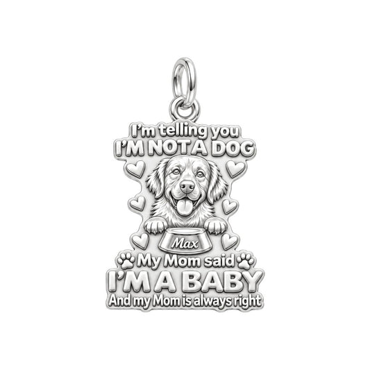 I'm A Baby Pet Charm Bracelet – Personalized Dog Mom Gift – silver plated 3 cm charm, front view
