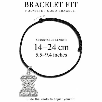 I'm A Baby Pet Charm Bracelet – Personalized Dog Mom Gift – adjustable black cord bracelet, 14–24 cm
