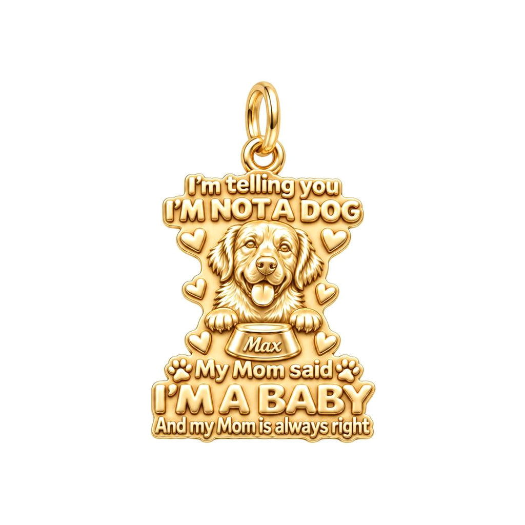I'm A Baby Pet Charm Bracelet – Personalized Dog Mom Gift – 18K gold plated 3 cm charm, front view