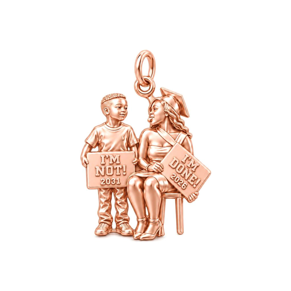 I'm Done I'm Not Graduation Charm Bracelet – Personalized Mom Gift – rose gold 2 cm charm, front view