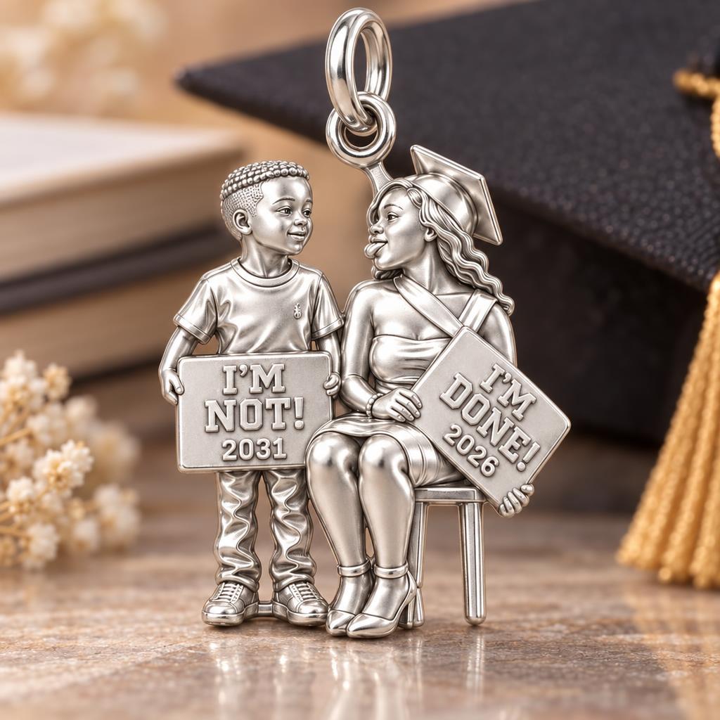 I'm Done I'm Not Graduation Charm Bracelet – Personalized Mom Gift – macro detail of the charm