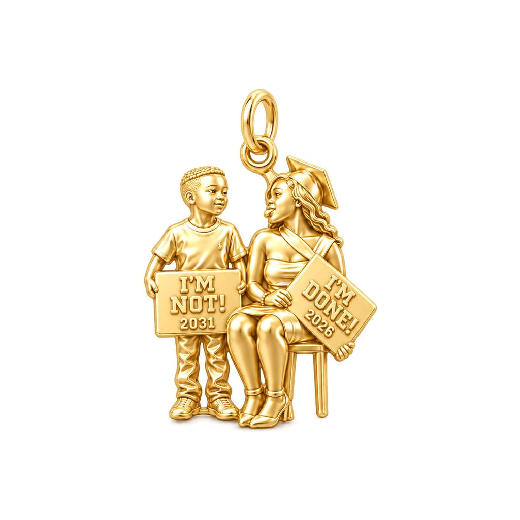 I'm Done I'm Not Graduation Charm Bracelet – Personalized Mom Gift – 18K gold plated 2 cm charm, front view