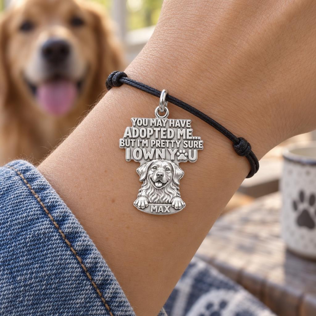 I Own You Charm Bracelet – Personalized Dog Mom Gift – worn on the wrist on a black cord bracelet