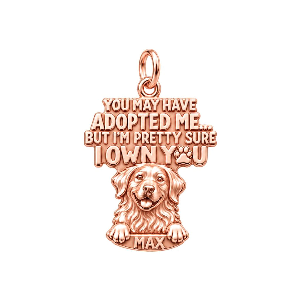 I Own You Charm Bracelet – Personalized Dog Mom Gift – rose gold 2 cm charm, front view