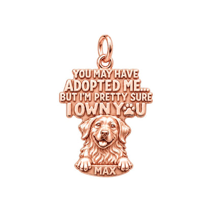 I Own You Charm Bracelet – Personalized Dog Mom Gift – rose gold 2 cm charm, front view