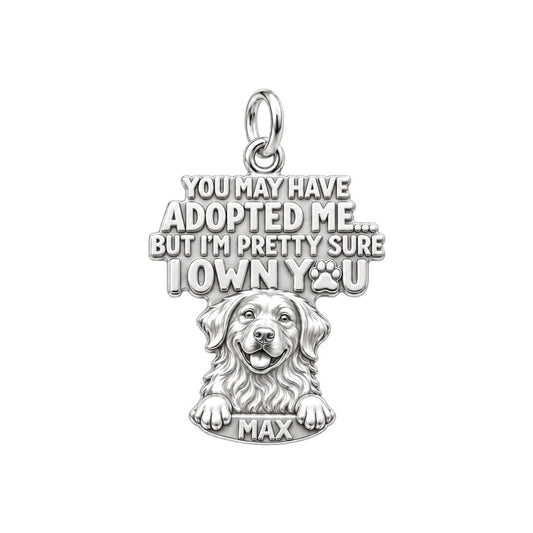 I Own You Charm Bracelet – Personalized Dog Mom Gift – silver plated 2 cm charm, front view