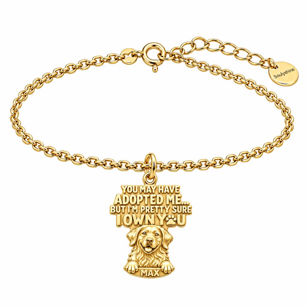 I Own You Dog Charm Bracelet Set – 18K gold, front view