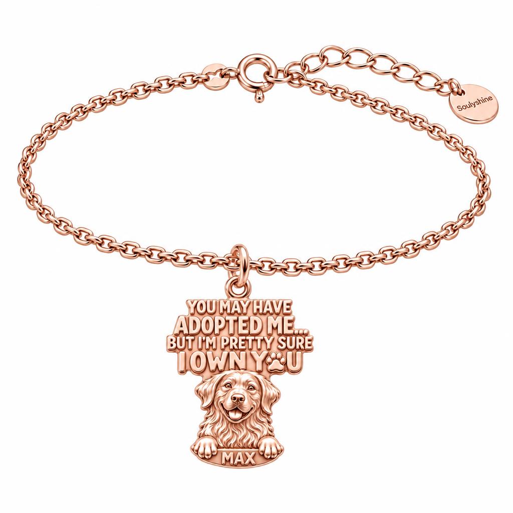 I Own You Dog Charm Bracelet Set – rose gold, front view