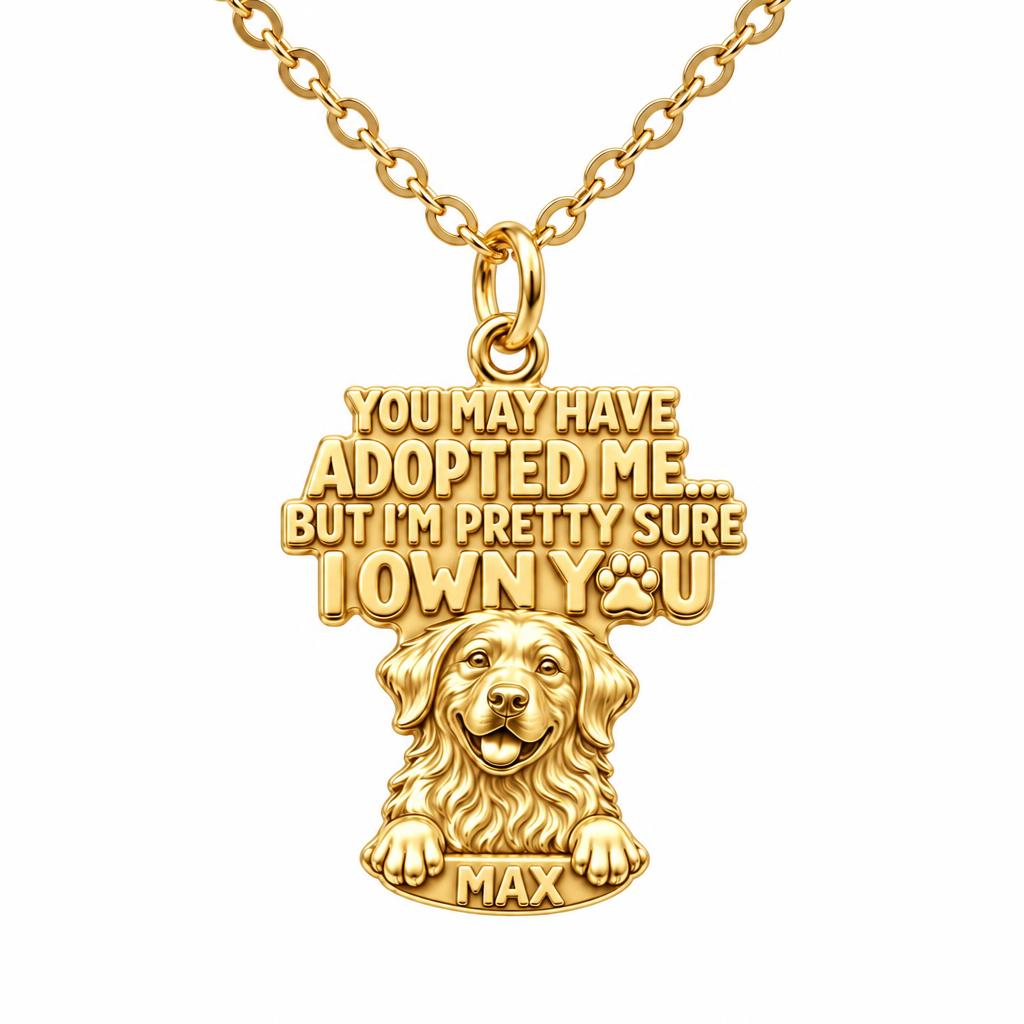 I Own You Dog Charm Necklace Set – 18K gold, front view