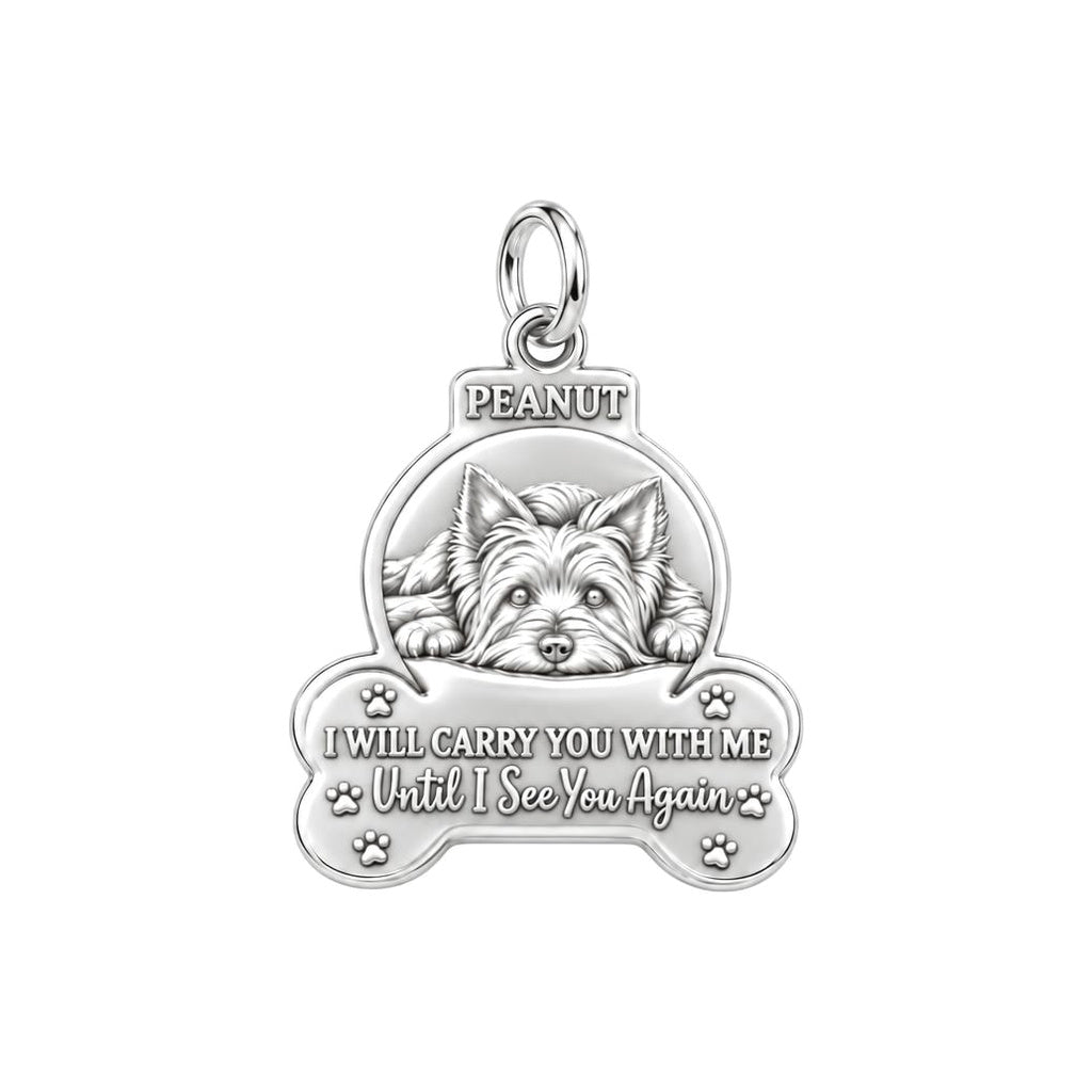I Will Carry You With Me Charm Bracelet – Personalized Pet Gift – silver plated 2 cm charm, front view