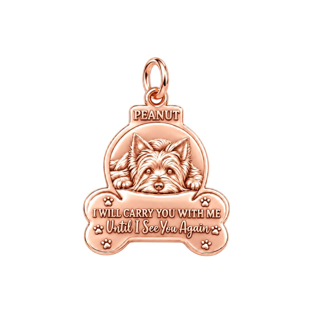 I Will Carry You With Me Charm Bracelet – Personalized Pet Gift – rose gold 2 cm charm, front view