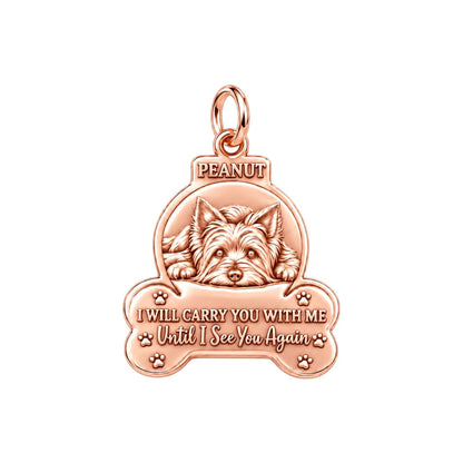 I Will Carry You With Me Charm Bracelet – Personalized Pet Gift – rose gold 2 cm charm, front view