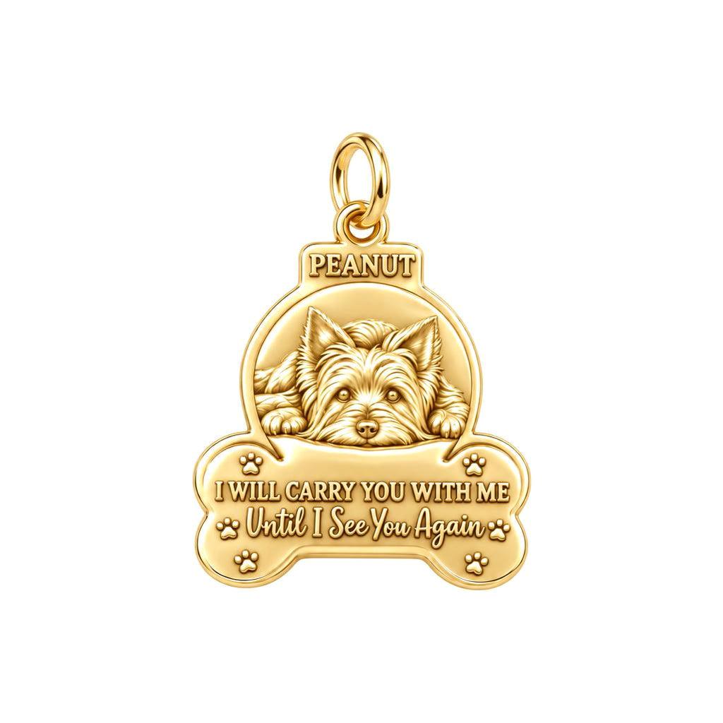 I Will Carry You With Me Charm Bracelet – Personalized Pet Gift – 18K gold plated 2 cm charm, front view