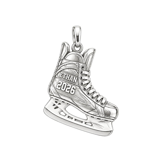 Ice Hockey Skate Charm Bracelet – Personalized Athlete Gift – silver charm, front view