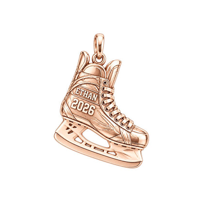 Ice Hockey Skate Charm Bracelet – Personalized Athlete Gift – rose gold charm, front view