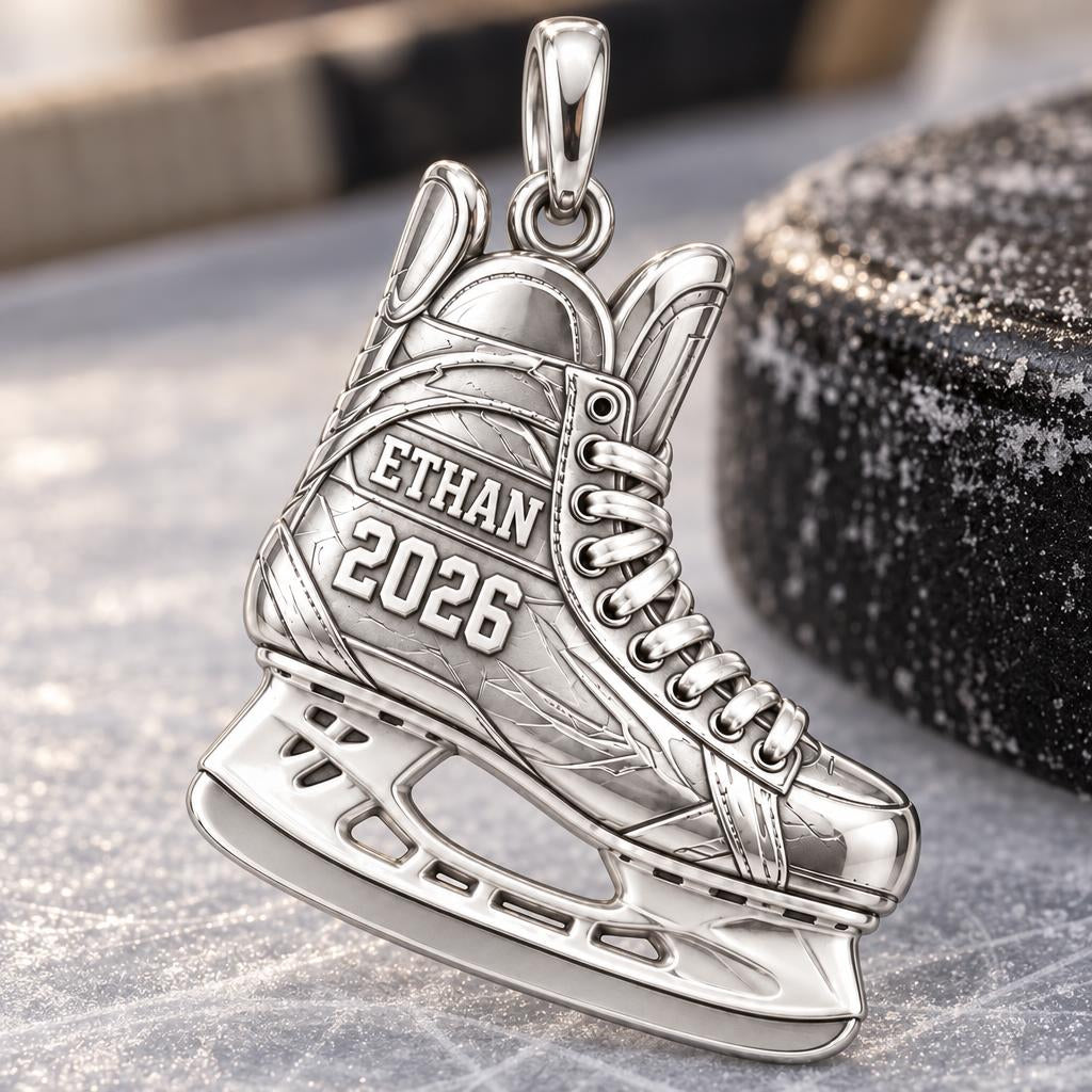 Ice Hockey Skate Charm Bracelet – Personalized Athlete Gift – macro detail of the charm