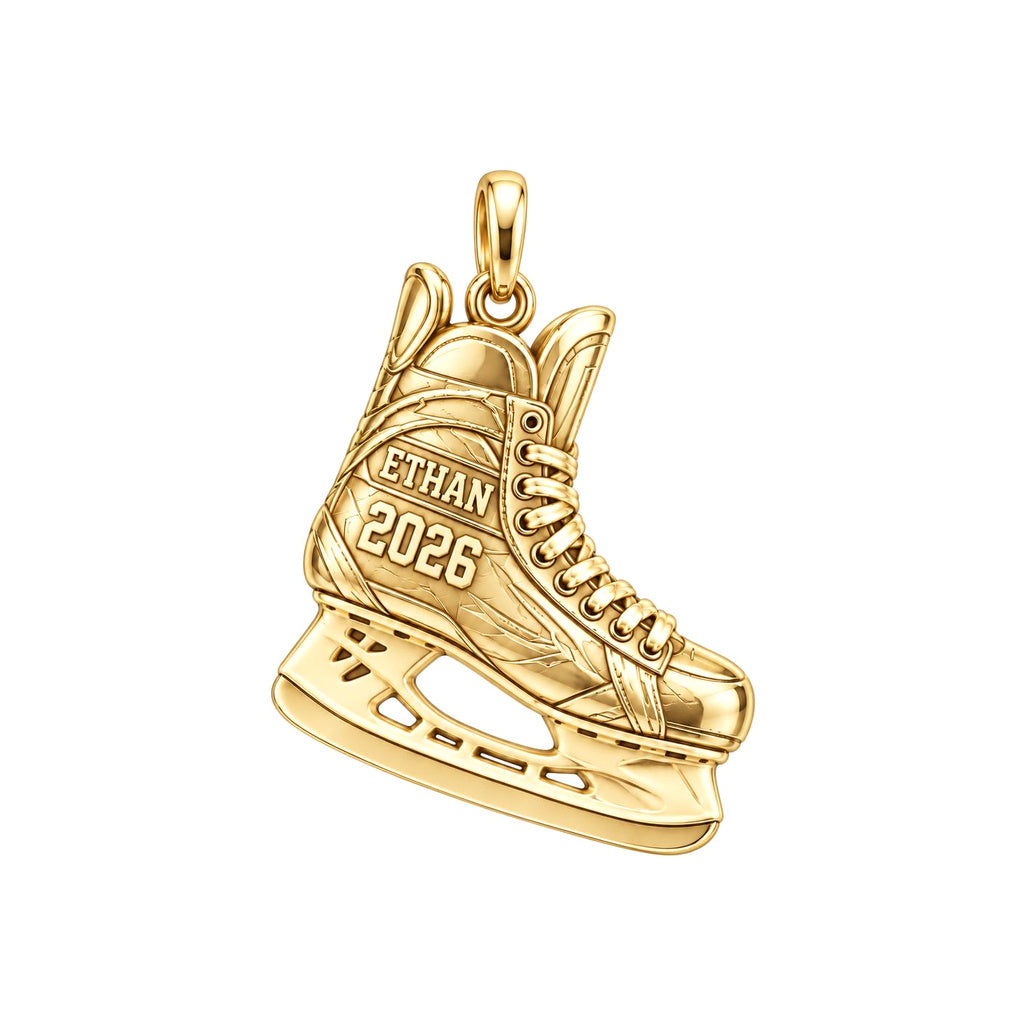Ice Hockey Skate Charm Bracelet – Personalized Athlete Gift – 18K gold charm, front view