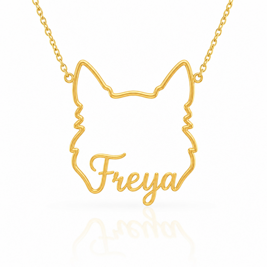 Icelandic Sheepdog Whisper of Paws - Personalized Outline Your Pet's Face and Name Necklace