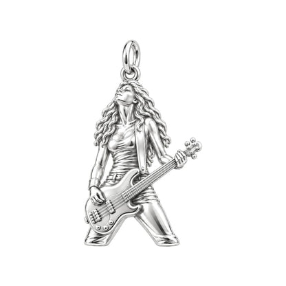 Immersed Bassist Charm Bracelet – Personalized Musician Gift – silver charm, front view