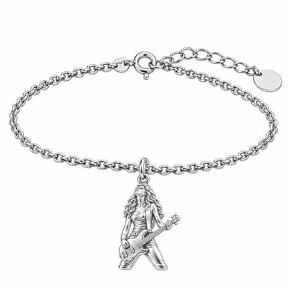 Immersed Bassist Under Amber Lights Charm Bracelet Set – silver, front view
