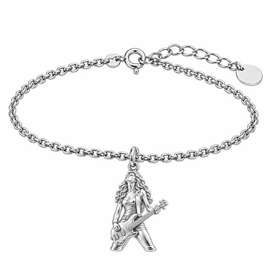 Immersed Bassist Under Amber Lights Charm Bracelet Set – silver, front view