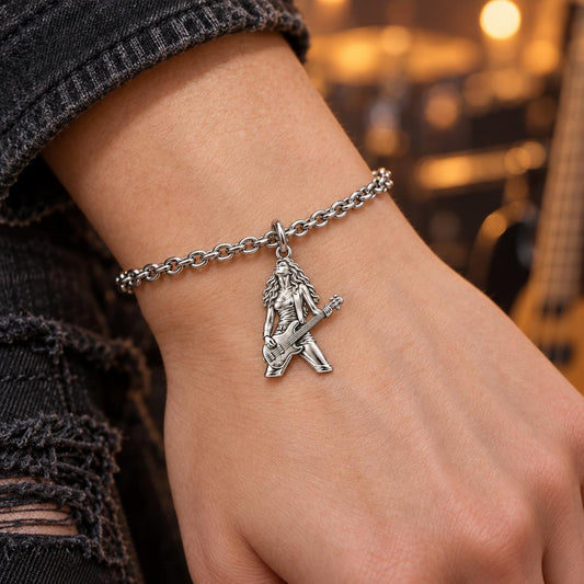 Immersed Bassist Under Amber Lights Charm Bracelet Set – worn / in use