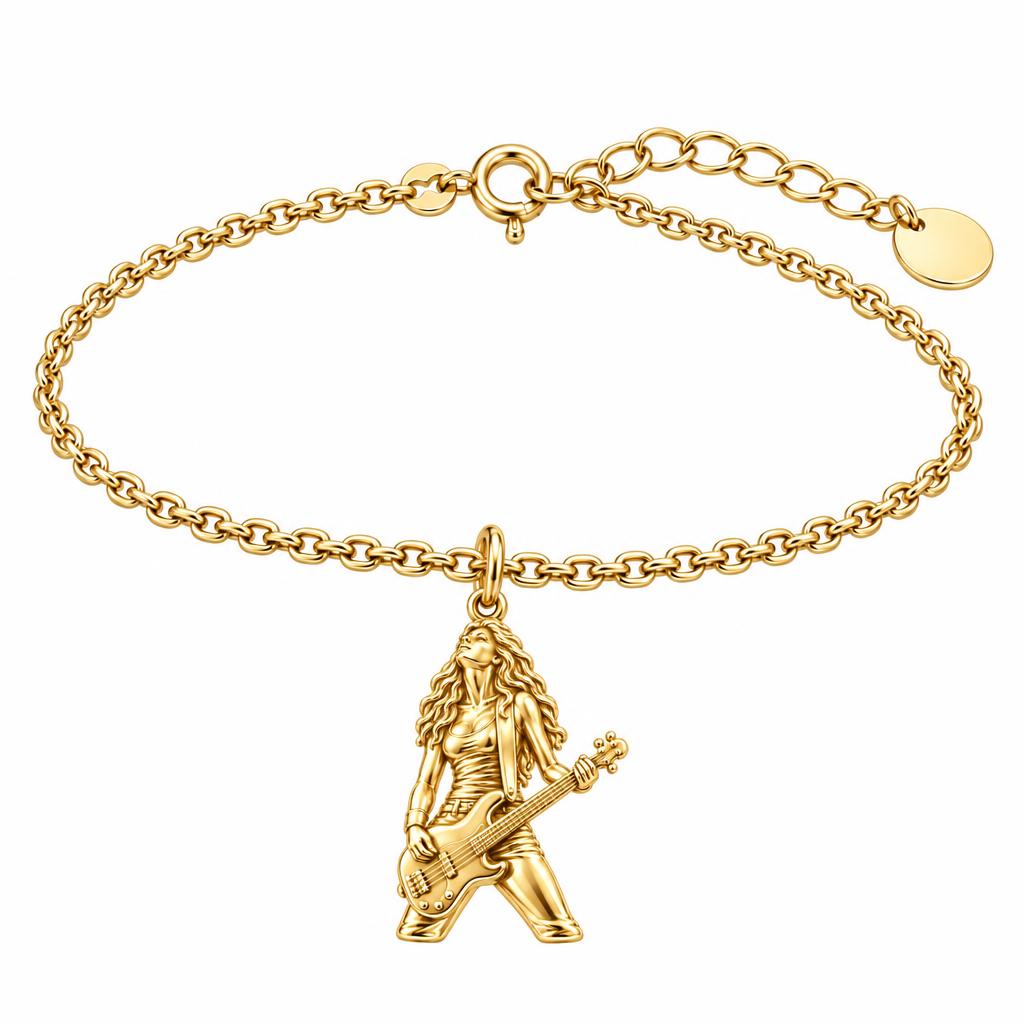 Immersed Bassist Under Amber Lights Charm Bracelet Set – 18K gold, front view