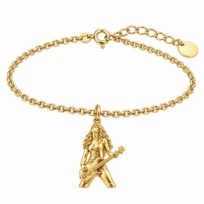 Immersed Bassist Under Amber Lights Charm Bracelet Set – 18K gold, front view