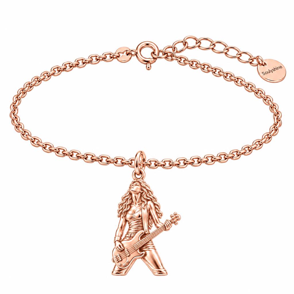 Immersed Bassist Under Amber Lights Charm Bracelet Set – rose gold, front view