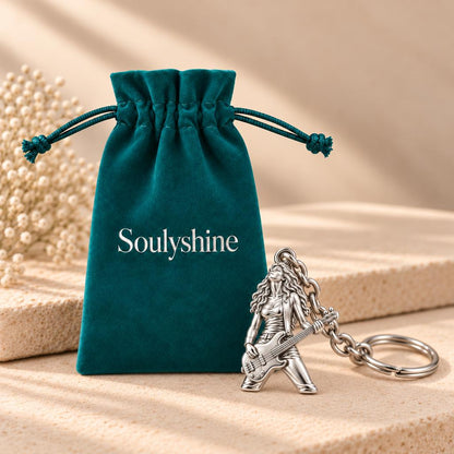 Immersed Bassist Under Amber Lights Charm Keychain – Soulyshine velvet gift pouch
