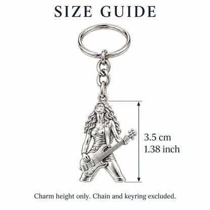 Immersed Bassist Under Amber Lights Charm Keychain – size guide, 3.5 cm (1.38 in) charm, chain and keyring excluded