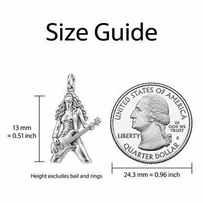 Immersed Bassist Under Amber Lights Huggie Charm Earrings – size guide, 13 mm charm next to a quarter