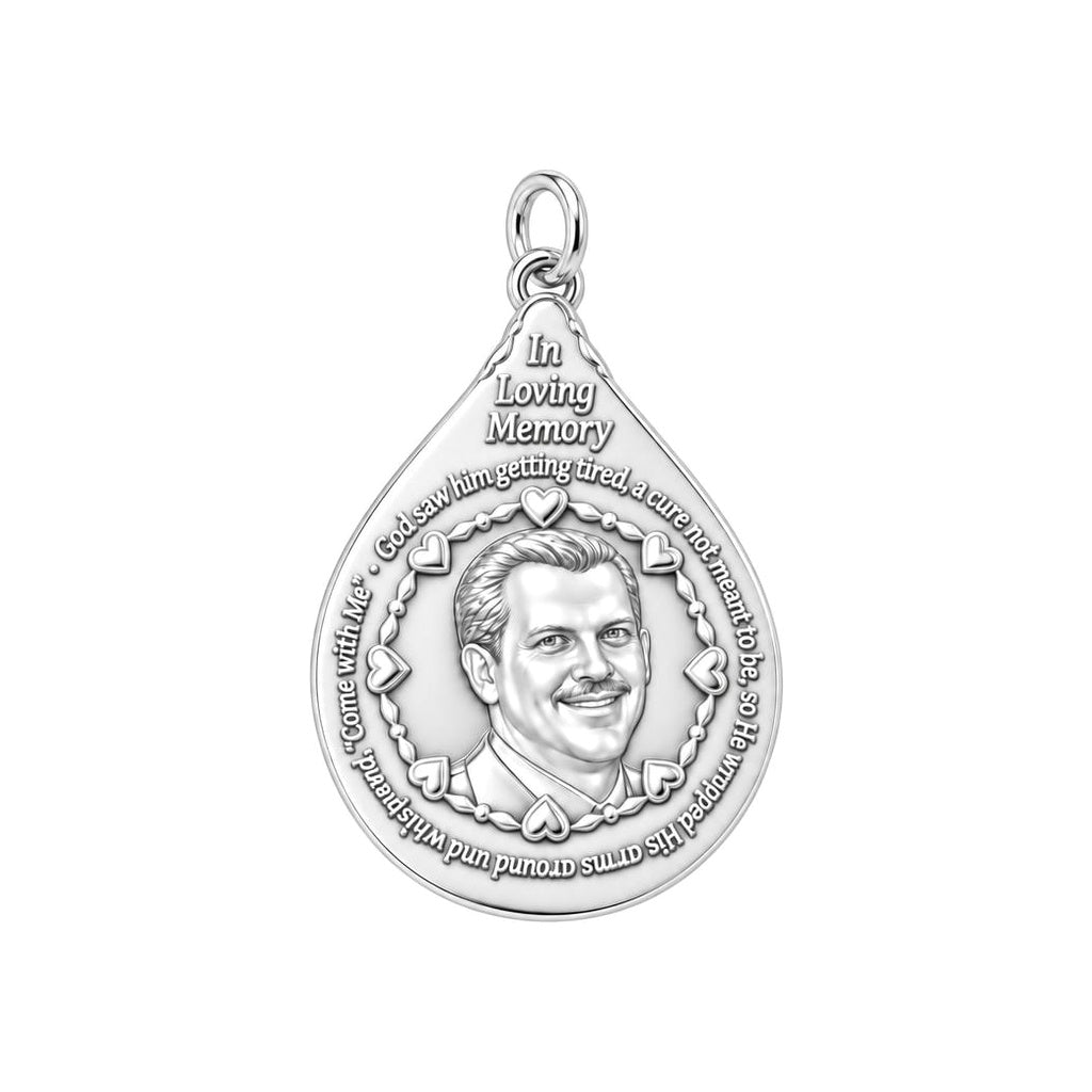 In Loving Memory Portrait Charm Bracelet – Personalized Memorial Gift – silver plated 2 cm charm, front view
