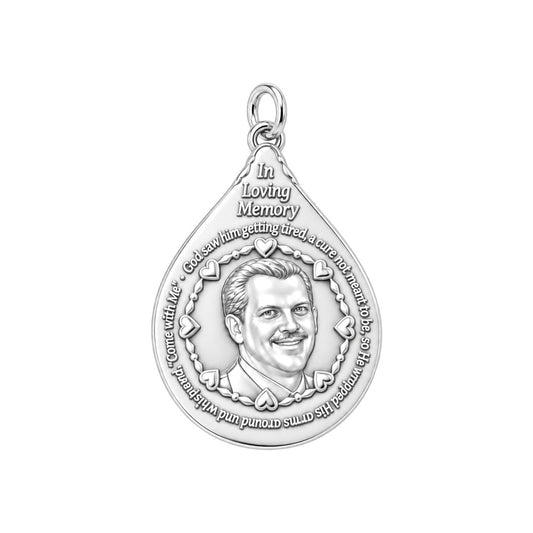 In Loving Memory Portrait Charm Bracelet – Personalized Memorial Gift – silver plated 2 cm charm, front view