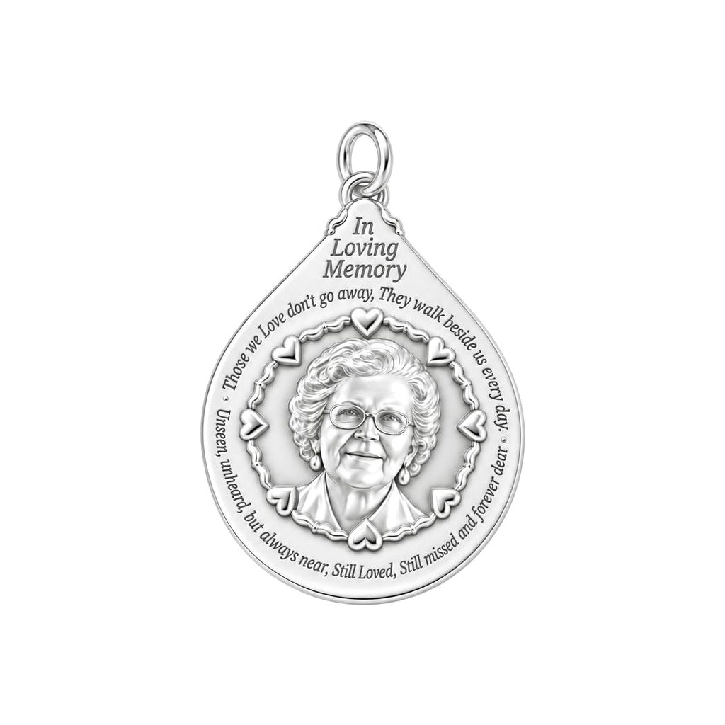 In Loving Memory Portrait Charm Bracelet – Personalized Memorial Gift – silver plated 2 cm charm, front view
