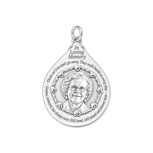 In Loving Memory Portrait Charm Bracelet – Personalized Memorial Gift – silver plated 2 cm charm, front view