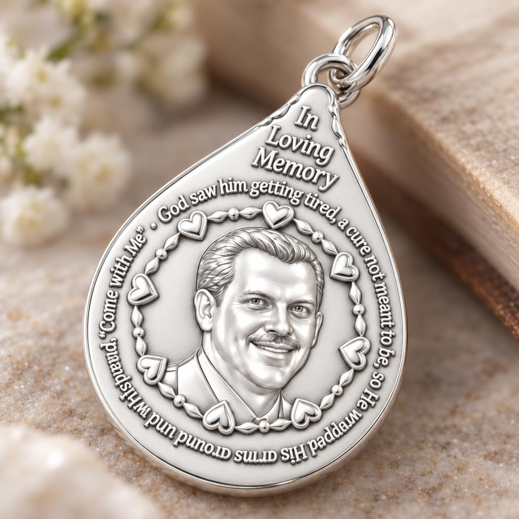 In Loving Memory Portrait Charm Bracelet – Personalized Memorial Gift – macro detail of the charm