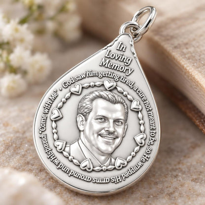 In Loving Memory Portrait Charm Bracelet – Personalized Memorial Gift – macro detail of the charm
